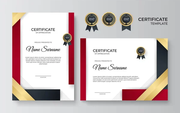 Сучасний Градієнт Червоний Чорний Золотий Сертифікат Дизайн Шаблон — стоковий вектор