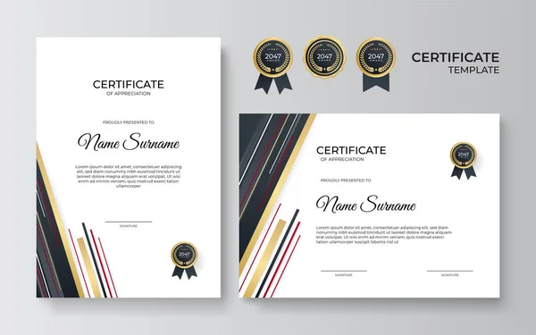 Diseño Moderno Del Certificado Oro Negro Rojo Degradado Plantilla — Vector de stock