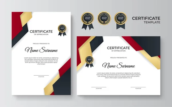 Elegant Gradient Red Black Gold Certificate Design Template — Stock Vector