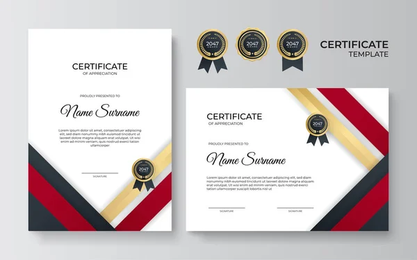 Modern Gradiënt Rood Zwart Goud Certificaat Ontwerp Template — Stockvector