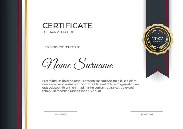 Modern Flat Red Black Gold Certificate Design Template — Stock Vector