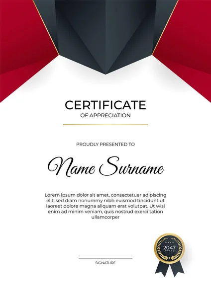 Modern Gradient Red Black Gold Certificate Design Template — Stock Vector