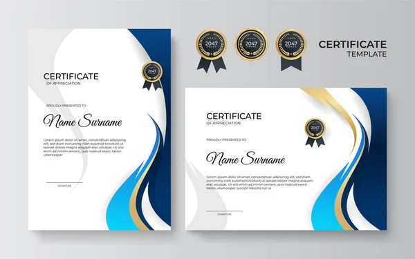 Diseño Certificado Oro Azul Degradado Moderno Plantilla — Vector de stock