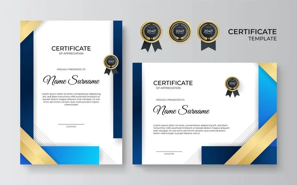 Modern Gradient Blue Gold Certificate Design Template — Stock Vector