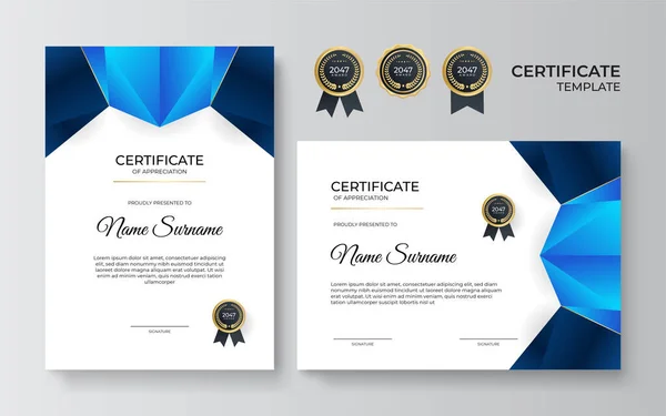 Moderne Mitarbeiter Blaues Gold Zertifikat Design Vorlage — Stockvektor