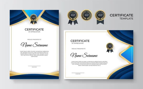 Plantilla Diseño Certificado Oro Azul Empleado Moderno — Vector de stock