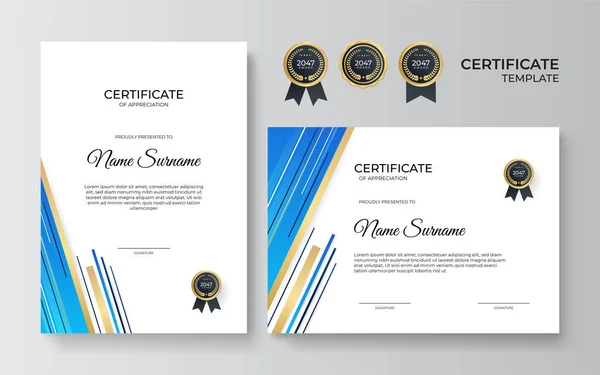 Modern Gradiënt Blauw Goud Certificaat Ontwerp Template — Stockvector