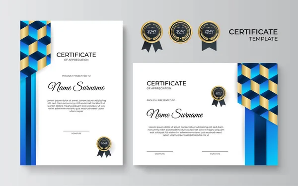 Modelo Projeto Certificado Ouro Azul Gradiente Elegante —  Vetores de Stock