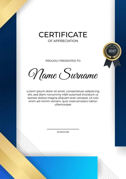 Modern Gradiënt Blauw Goud Certificaat Ontwerp Template — Stockvector