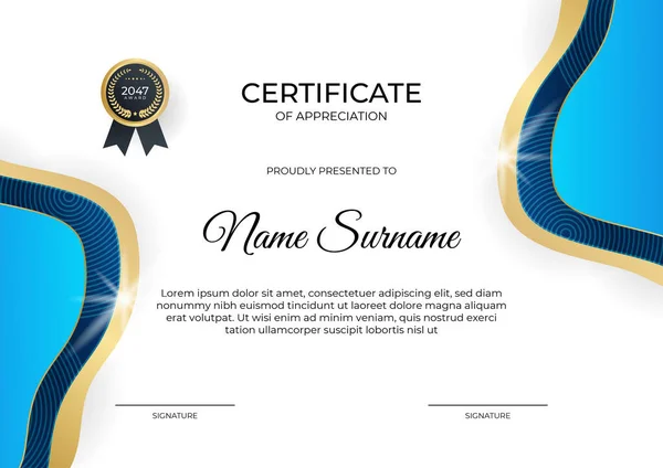 Elegante Gradiënt Blauw Goud Certificaat Ontwerp Template — Stockvector