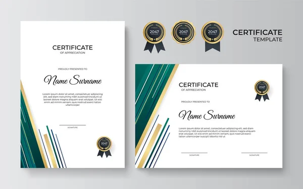 Сучасний Градієнт Синьо Зелений Золотий Сертифікат Дизайн Шаблон — стоковий вектор