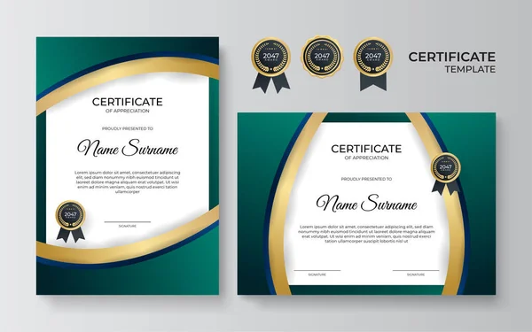 Современный Градиент Bblue Green Gold Certificate Design Template — стоковый вектор