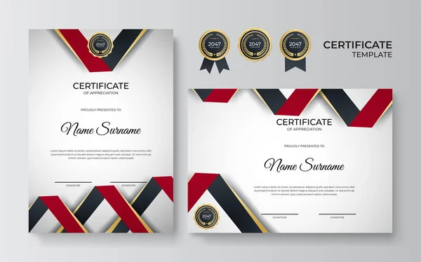 Plantilla Diseño Certificado Oro Negro Rojo Empleado Moderno — Vector de stock