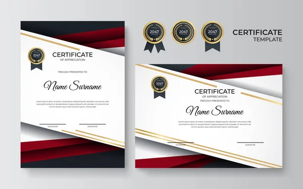 Szakmai Red Black Gold Certificate Design Sablon — Stock Vector