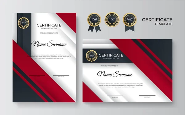 Plantilla Profesional Diseño Certificado Oro Negro Rojo — Vector de stock