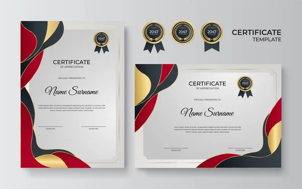 Diseño Moderno Del Certificado Oro Negro Rojo Degradado Plantilla — Archivo Imágenes Vectoriales