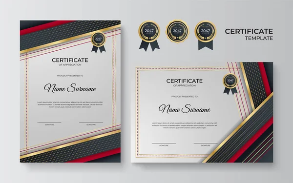 Plantilla Diseño Certificado Oro Negro Rojo Empleado Moderno — Vector de stock
