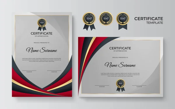 Modelo Projeto Certificado Ouro Preto Vermelho Gradiente Moderno — Vetor de Stock