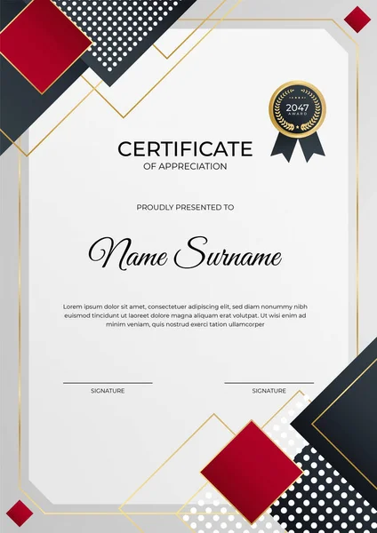 Modèle Moderne Certificat Noir Rouge Dégradé — Image vectorielle