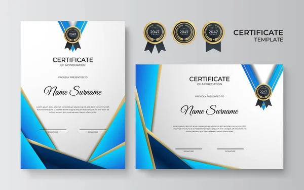 Professioneel Blauw Goud Certificaat Ontwerp Template — Stockvector