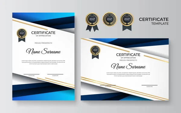 Professioneel Blauw Goud Certificaat Ontwerp Template — Stockvector