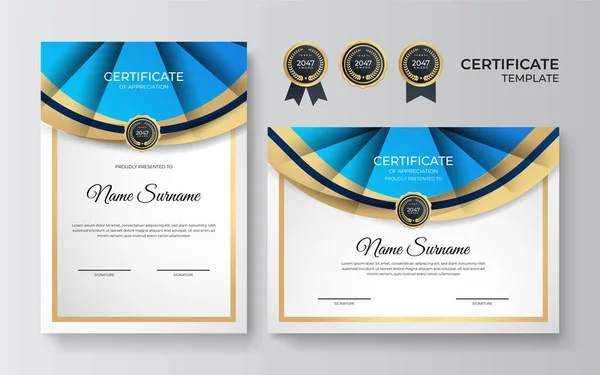 Modelo Projeto Certificado Ouro Azul Gradiente Moderno —  Vetores de Stock