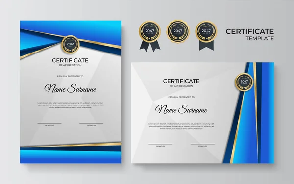 Modelo Projeto Certificado Ouro Azul Profissional — Vetor de Stock