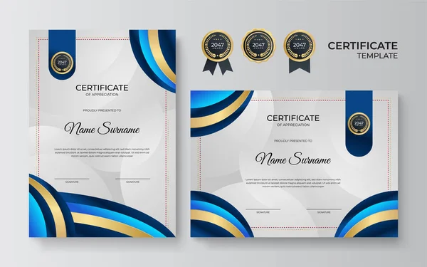 Modello Moderno Certificato Oro Blu Gradiente — Vettoriale Stock