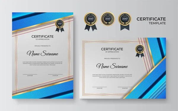 Moderne Werknemer Blauw Goud Certificaat Ontwerp Template — Stockvector