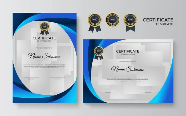 Modern Gradiënt Blauw Goud Certificaat Ontwerp Template — Stockvector