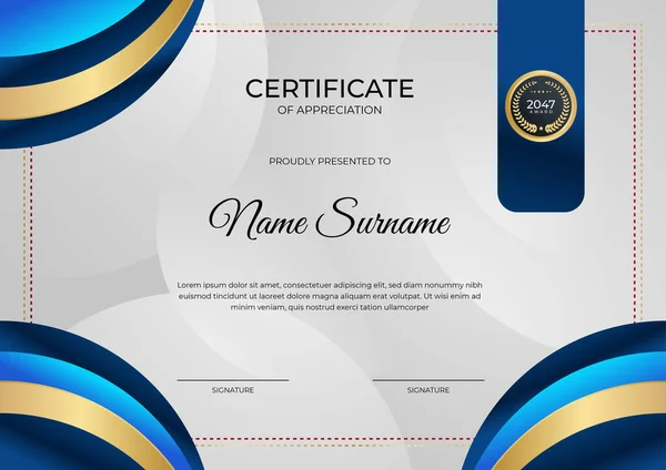Modern gradyan mavi altın sertifika tasarımı şablonu