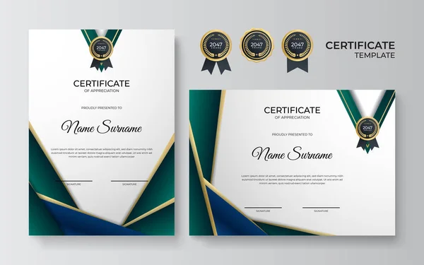 Professioneel Blauw Groen Goud Certificaat Ontwerp Template — Stockvector