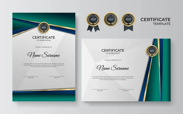 Professioneel Blauw Groen Goud Certificaat Ontwerp Template — Stockvector