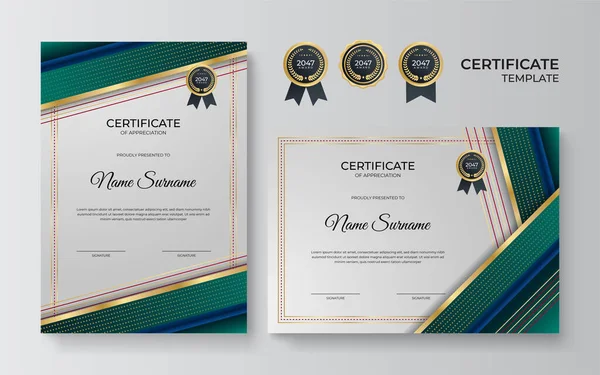 Plantilla Diseño Certificado Oro Verde Azul Empleado Moderno — Archivo Imágenes Vectoriales
