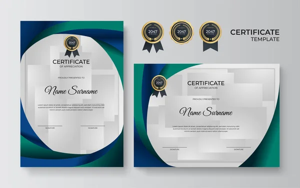 Diseño Moderno Del Certificado Oro Verde Azul Degradado Plantilla — Archivo Imágenes Vectoriales