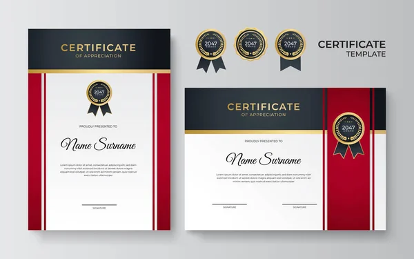 现代员工红色黑金证书设计模板 — 图库矢量图片