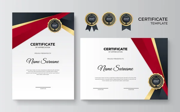 Plantilla Profesional Diseño Certificado Oro Negro Rojo — Archivo Imágenes Vectoriales