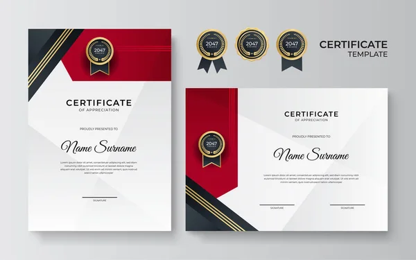 Moderní Gradient Červená Černá Zlatá Certifikát Design Šablony — Stockový vektor