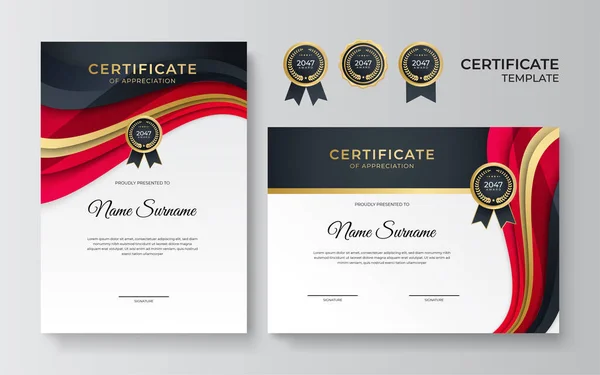 Modèle Moderne Certificat Noir Rouge Dégradé — Image vectorielle