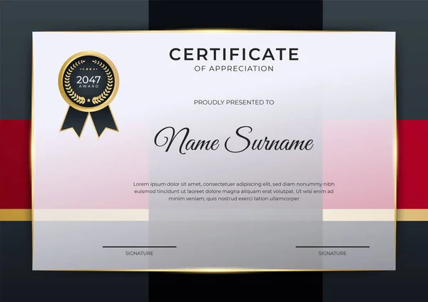 Diseño Moderno Del Certificado Oro Negro Rojo Degradado Plantilla — Vector de stock