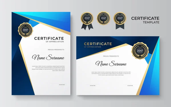 Modern Gradiënt Blauw Goud Certificaat Ontwerp Template — Stockvector