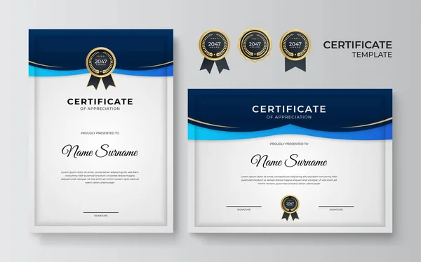 Modern Gradiënt Blauw Goud Certificaat Ontwerp Template — Stockvector