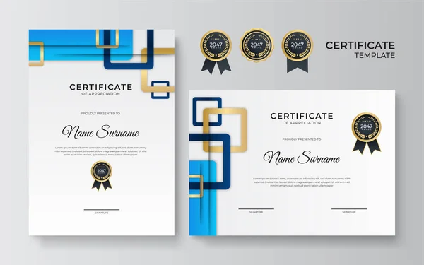 Plantilla Profesional Diseño Certificado Oro Azul — Vector de stock