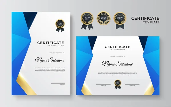 Modelo Projeto Certificado Ouro Azul Gradiente Moderno — Vetor de Stock