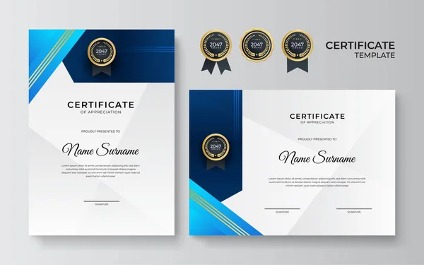 Modelo Projeto Certificado Ouro Azul Gradiente Elegante — Vetor de Stock