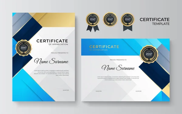 Diseño Certificado Oro Azul Degradado Elegante Plantilla — Vector de stock