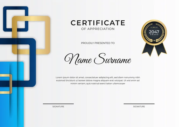 Professional Blue Gold Certificate Design Template — Stock Vector