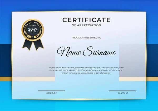 Plantilla Diseño Certificado Oro Azul Empleado Moderno — Vector de stock