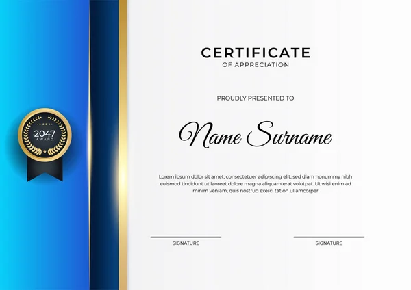 Elegante Gradiënt Blauw Goud Certificaat Ontwerp Template — Stockvector