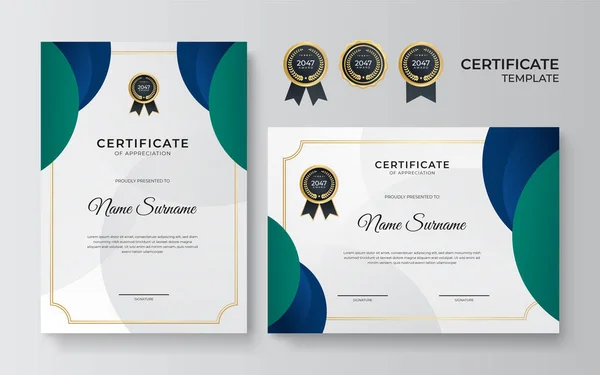 Сучасний Градієнт Синьо Зелений Золотий Сертифікат Дизайн Шаблон — стоковий вектор
